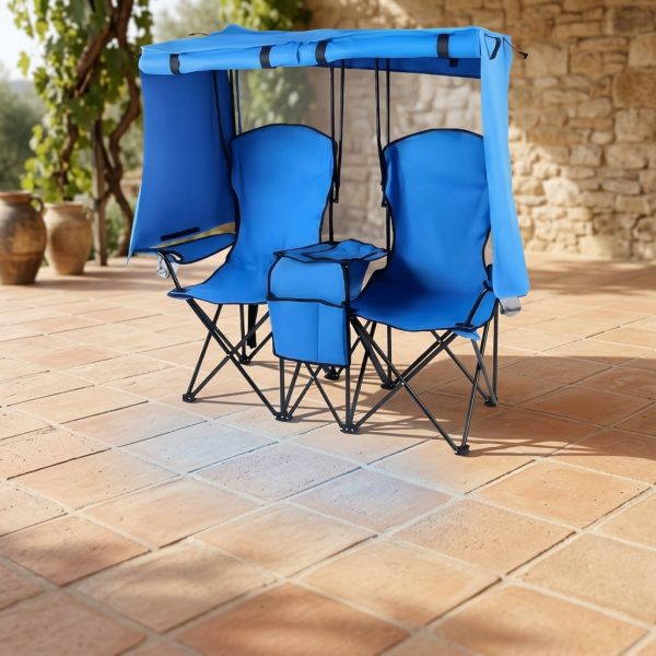 Foldable Doubleu002FSingle Chair with Canopy: Comes with a Table - Perfect for Patios, Camping, And Outdoor Events