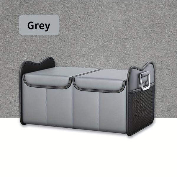 Car Storage Box, PU Leather Material Trunk Organizer, Large Capacity Car Trunk Storage Box, Adjustable Divider Design Durable Foldable Storage Box, Suitable for SUV Camping Travel Car Organization, Sedan Road Trip Storage Box