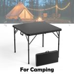 34' Fold-in-Half Square Bi-Folding Commercial Table, Portable Plastic Dining Card Table for Indoor Outdoor Kitchen, Party, Wedding & Events, Whiteu002FBlack Garden Patio Camping Picnic Table