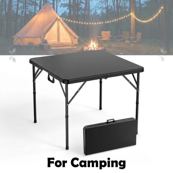 34' Fold-in-Half Square Bi-Folding Commercial Table, Portable Plastic Dining Card Table for Indoor Outdoor Kitchen, Party, Wedding & Events, Whiteu002FBlack Garden Patio Camping Picnic Table