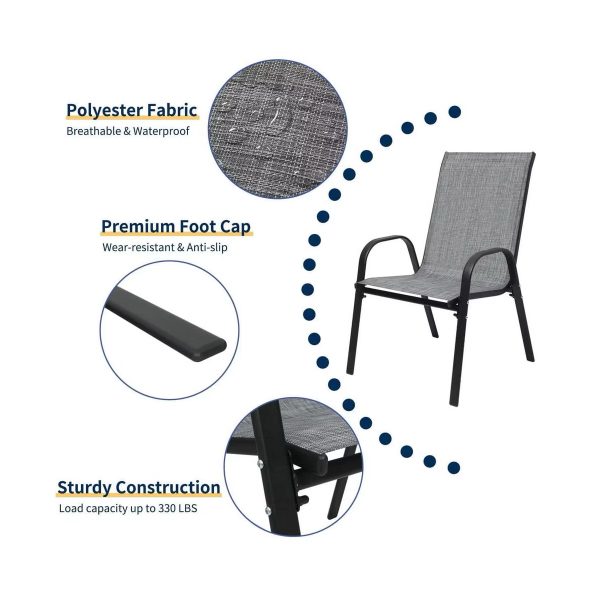 3 Piece Patio set, Outdoor Camping Chairs with Breathable Fabric, folding table with steel table top, 2 Stackable chairs and 1Foldable table set