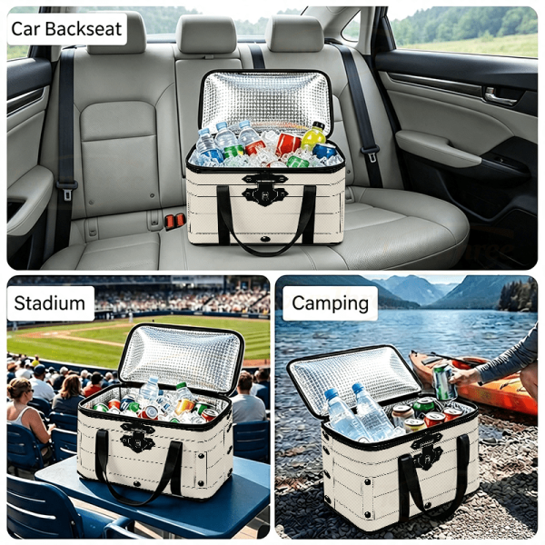 Large-Capacity Insulated Thermal Storage Box & Portable Cooler Suitable for Outdoor Camping, Office, Picnic - Reusable PET Suitcase Tote with Flip-Top Lid, Sealed Bag for Parties, Travel, Non-Food Contact Container Design, 2D Flat
