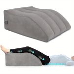 Inflatable Leg Elevation Pillow - Grey with Blue & Black Design, Ideal for Sleeping, Reading, Camping - Microfiber Back Cushion for Hip & Knee Support | Modern & Durable Pillow