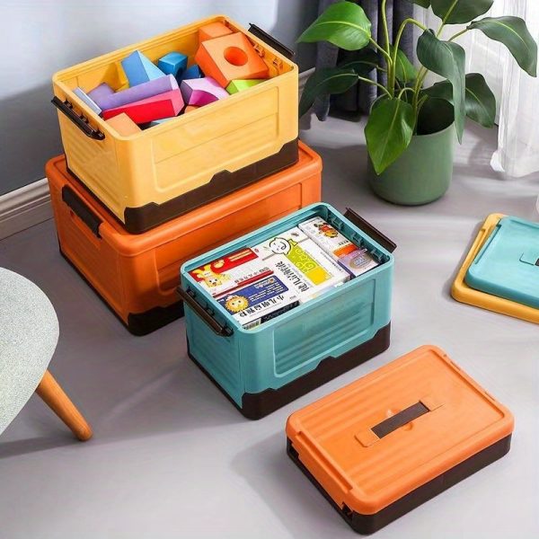 6.82 Gallon Large Folding Storage Box with Handle - Durable Plastic, Multi-Purpose Organizer for Camping, Car Trunk, Bedroom, Dorm, Picnic & Outdoor Use,Storage Bins for Home Organization