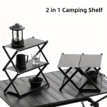 1pc 2-in-1 Portable Folding Storage Shelf - Aluminum Alloy 3-Tier Utility Rack, Casual Style, Foldable Outdoor Camping Table, Picnic and BBQ Essential - For Camping, Picnics & BBQs - Suitable for Outdoor Enthusiasts - Great Gift for Campers & Hikers