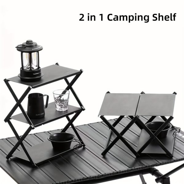 1pc 2-in-1 Portable Folding Storage Shelf - Aluminum Alloy 3-Tier Utility Rack, Casual Style, Foldable Outdoor Camping Table, Picnic and BBQ Essential - For Camping, Picnics & BBQs - Suitable for Outdoor Enthusiasts - Great Gift for Campers & Hikers