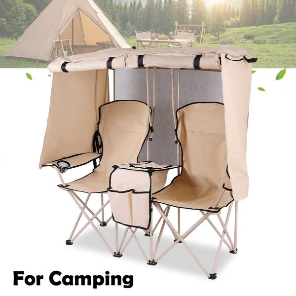 Foldable Doubleu002FSingle Chair with Canopy: Comes with a Table - Perfect for Patios, Camping, And Outdoor Events