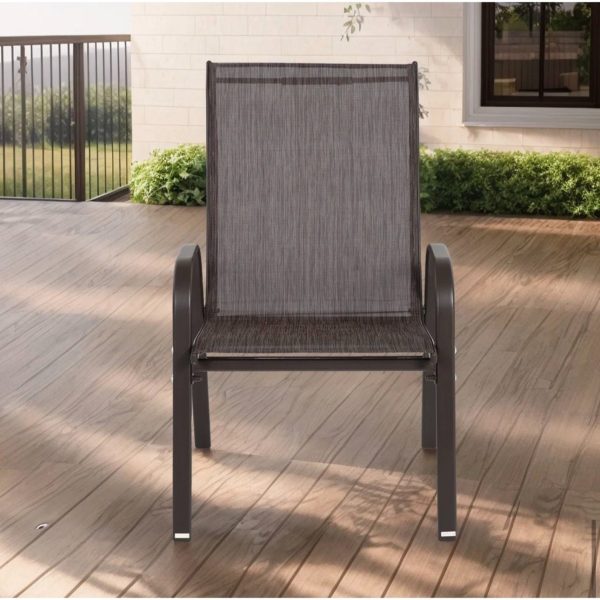 3 Piece Patio set, Outdoor Camping Chairs with Breathable Fabric, folding table with steel table top, 2 Stackable chairs and 1Foldable table set