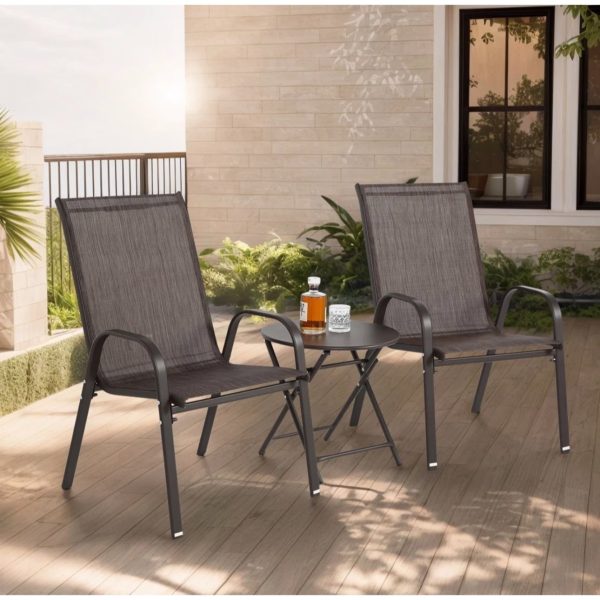 3 Piece Patio set, Outdoor Camping Chairs with Breathable Fabric, folding table with steel table top, 2 Stackable chairs and 1Foldable table set