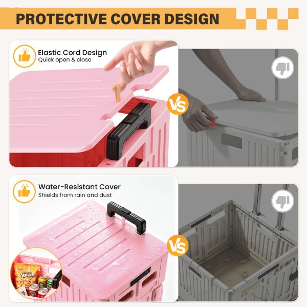 Folding Utility Cart Portable Rolling Crate Handcart Shopping Trolley Collapsible Tool Box, with Lid, on 4 Rotate Wheels, for Grocery, Shopping, Office, Teacher, Camp