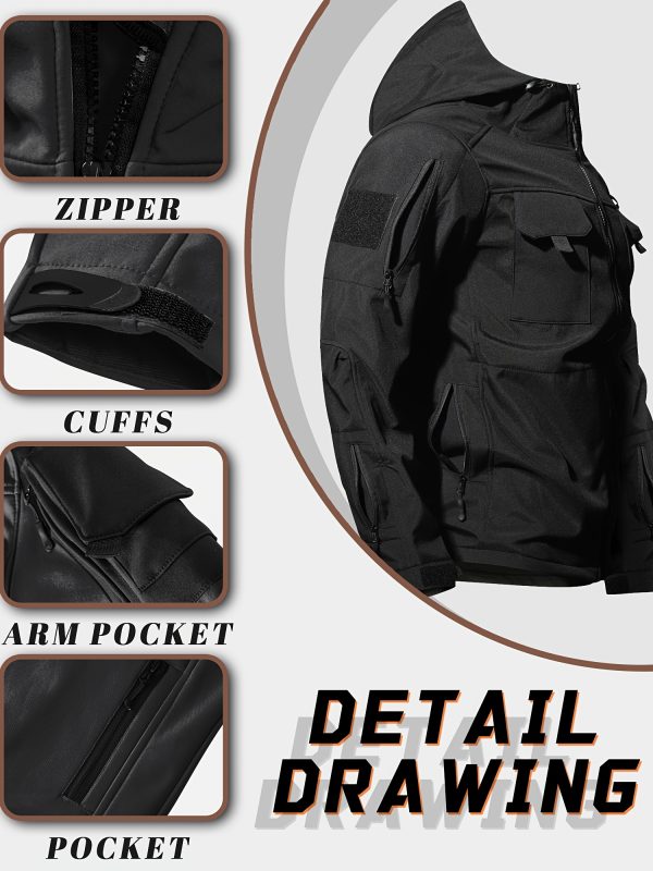 Men'S Tactical Thickened 2pcs Outdoor Casual Softshell Jacket And Cargo Pants Set, Fall Winter Fleece Contrast Hooded Windproof Warm Workwear Multi-Pocket Top And Bottom, Hunting Riding Hiking Exploration Climbing Outfit Without Additions
