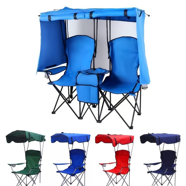 Foldable Doubleu002FSingle Chair with Canopy: Comes with a Table - Perfect for Patios, Camping, And Outdoor Events