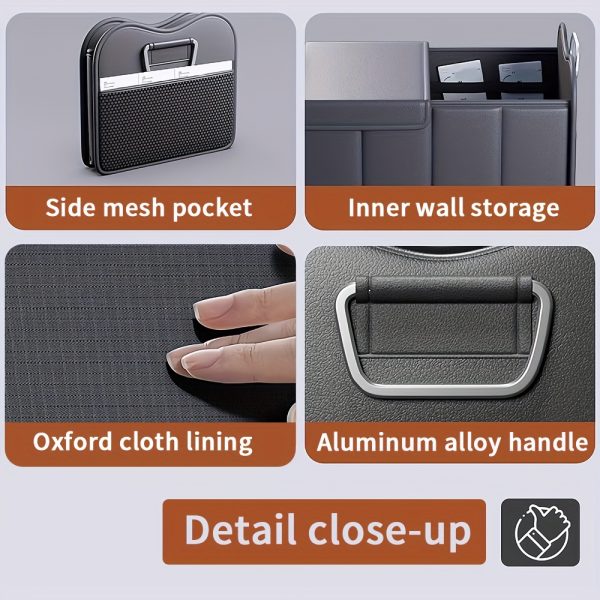 Car Storage Box, PU Leather Material Trunk Organizer, Large Capacity Car Trunk Storage Box, Adjustable Divider Design Durable Foldable Storage Box, Suitable for SUV Camping Travel Car Organization, Sedan Road Trip Storage Box