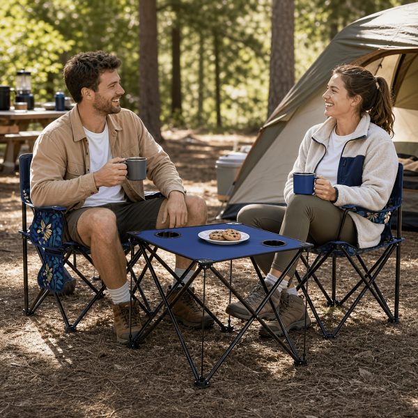 3-Pack Portable Folding Camping Table And Chairs Set with Cup Holders And Side Storage Pockets, Heavy Duty Outdoor Foldable Patio Lawn Chair Table Kit for Picnic Beach Fishing Backyard