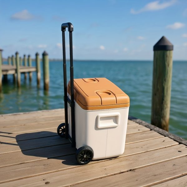 Commercial Insulated Cooler Box for Outdoor Camping, Vehicle Use, and Sea Fishing, Large Capacity Ice Chest with Wheels and Pull Handles