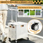 Folding Utility Cart Portable Rolling Crate Handcart Shopping Trolley Collapsible Tool Box, with Lid, on 4 Rotate Wheels, for Grocery, Shopping, Office, Teacher, Camp