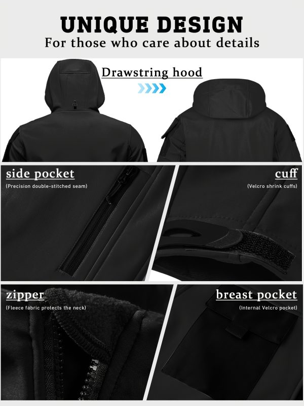 Men'S Tactical Thickened 2pcs Outdoor Casual Softshell Jacket And Cargo Pants Set, Fall Winter Fleece Contrast Hooded Windproof Warm Workwear Multi-Pocket Top And Bottom, Hunting Riding Hiking Exploration Climbing Outfit Without Additions