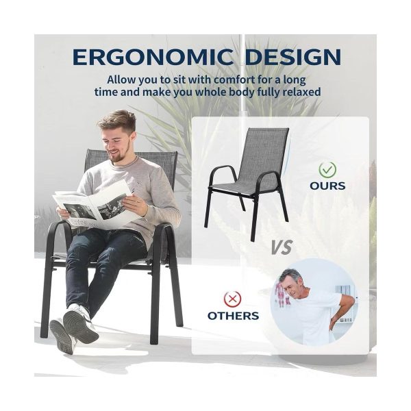 3 Piece Patio set, Outdoor Camping Chairs with Breathable Fabric, folding table with steel table top, 2 Stackable chairs and 1Foldable table set