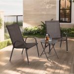 3 Piece Patio set, Outdoor Camping Chairs with Breathable Fabric, folding table with steel table top, 2 Stackable chairs and 1Foldable table set