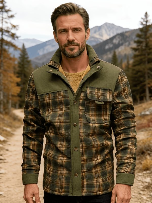 Men's American Size Autumnu002FWinter Fleece-Lined Warm Plaid Jacket, Hunting