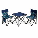 3-Pack Portable Folding Camping Table And Chairs Set with Cup Holders And Side Storage Pockets, Heavy Duty Outdoor Foldable Patio Lawn Chair Table Kit for Picnic Beach Fishing Backyard