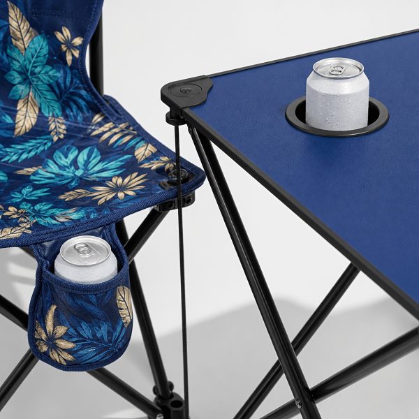 3-Pack Portable Folding Camping Table And Chairs Set with Cup Holders And Side Storage Pockets, Heavy Duty Outdoor Foldable Patio Lawn Chair Table Kit for Picnic Beach Fishing Backyard