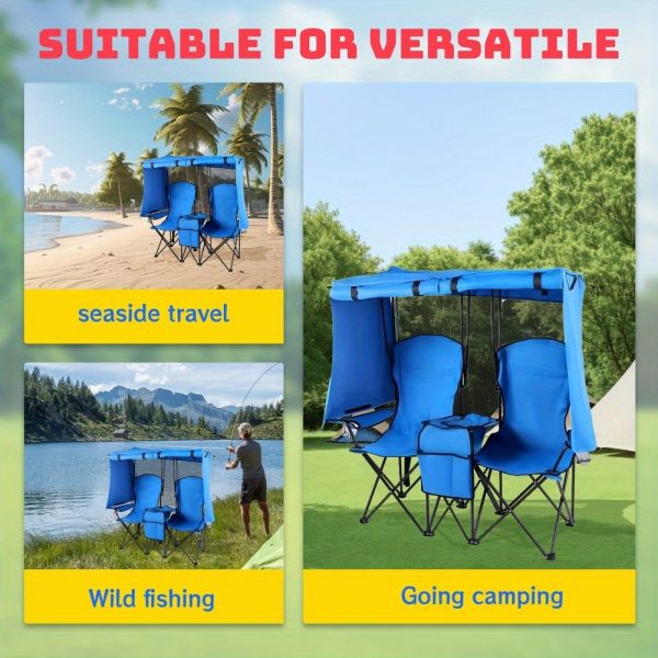Foldable Doubleu002FSingle Chair with Canopy: Comes with a Table - Perfect for Patios, Camping, And Outdoor Events