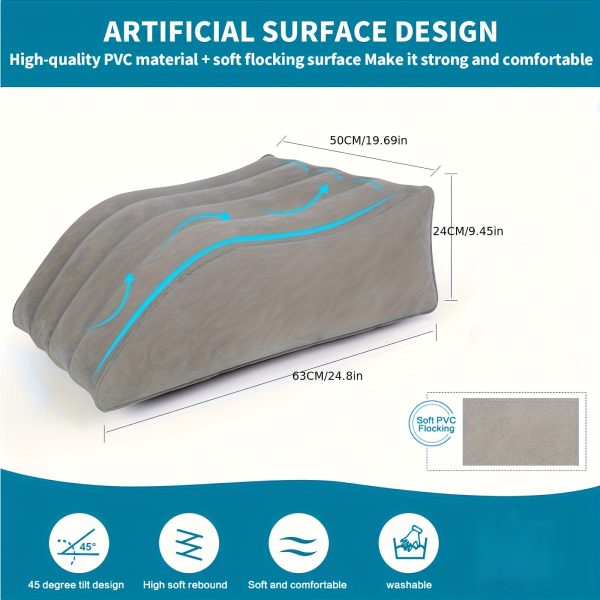 Inflatable Leg Elevation Pillow - Grey with Blue & Black Design, Ideal for Sleeping, Reading, Camping - Microfiber Back Cushion for Hip & Knee Support | Modern & Durable Pillow