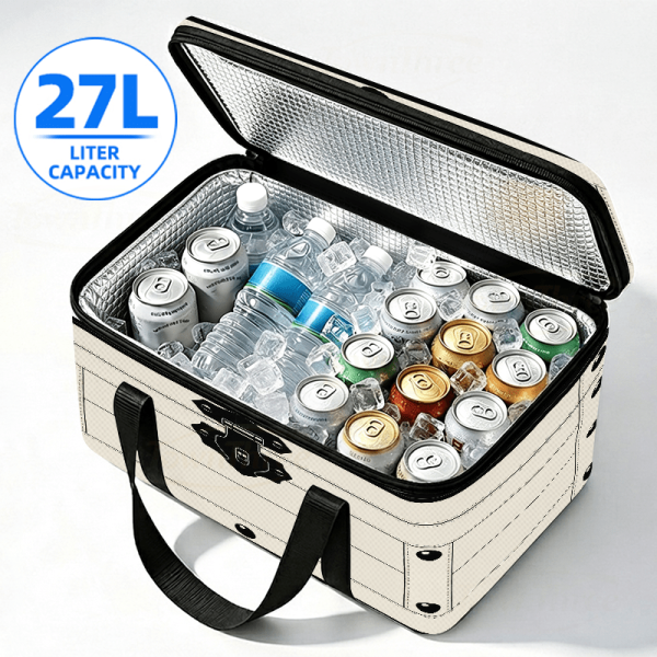 Large-Capacity Insulated Thermal Storage Box & Portable Cooler Suitable for Outdoor Camping, Office, Picnic - Reusable PET Suitcase Tote with Flip-Top Lid, Sealed Bag for Parties, Travel, Non-Food Contact Container Design, 2D Flat
