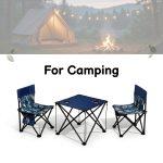 3-Pack Portable Folding Camping Table And Chairs Set with Cup Holders And Side Storage Pockets, Heavy Duty Outdoor Foldable Patio Lawn Chair Table Kit for Picnic Beach Fishing Backyard