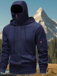 Men's New Full-Zip Windproof Jacket with Face Mask, Balaclava, and Double-Layer Hood Design. Suitable for Cycling, Outdoor Climbing, Skiing, and Casual Wear. Zip-Up Hoodie