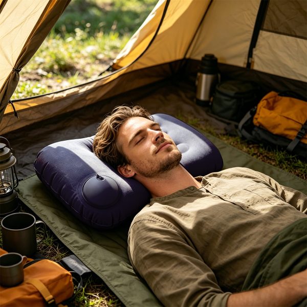 1pc Large Foldable Inflatable Camping Pillow, Portable Lightweight Multifunctional Travel Neck Pillow, Comfortable Air Pillow for Car, Hiking, Office Nap, Outdoor Camping And Vacation Essentials