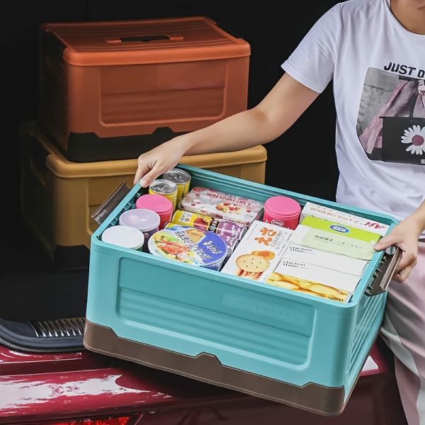 6.82 Gallon Large Folding Storage Box with Handle - Durable Plastic, Multi-Purpose Organizer for Camping, Car Trunk, Bedroom, Dorm, Picnic & Outdoor Use,Storage Bins for Home Organization