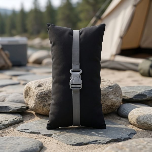Outdoor Camping Pillow, Backrest Pillow, Rest Pillow, Short Plush Pillowcase, Portable Nap Pillow with Inner Filling, Suitable for Camping Use, Black, with Elastic Fastening Cord