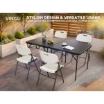 34' Fold-in-Half Square Bi-Folding Commercial Table, Portable Plastic Dining Card Table for Indoor Outdoor Kitchen, Party, Wedding & Events, Whiteu002FBlack Garden Patio Camping Picnic Table