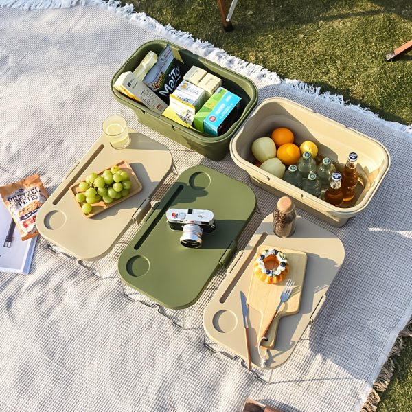 Outdoor Large Capacity Storage Basket, Camping Camping Handheld Blue, Foldable Picnic Basket, Portable Detachable Small Dining Table, Multifunctional Sturdy And Durable Storage Box