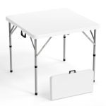 34' Fold-in-Half Square Bi-Folding Commercial Table, Portable Plastic Dining Card Table for Indoor Outdoor Kitchen, Party, Wedding & Events, Whiteu002FBlack Garden Patio Camping Picnic Table