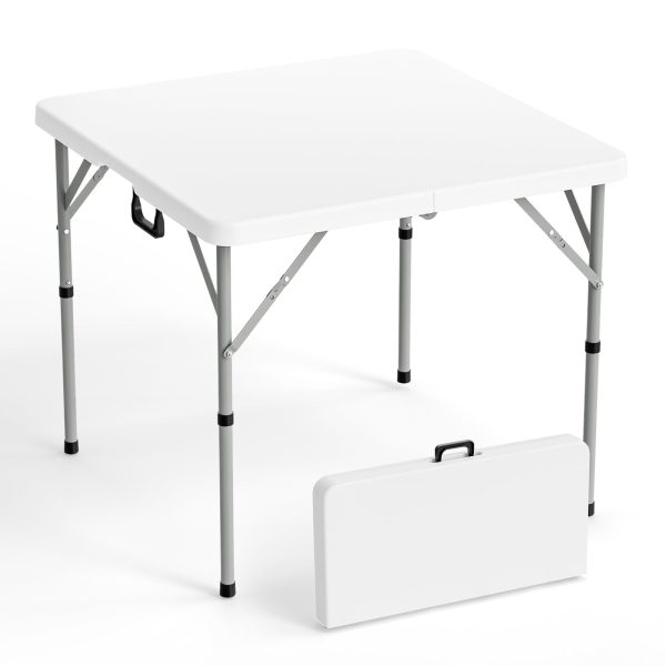 34' Fold-in-Half Square Bi-Folding Commercial Table, Portable Plastic Dining Card Table for Indoor Outdoor Kitchen, Party, Wedding & Events, Whiteu002FBlack Garden Patio Camping Picnic Table