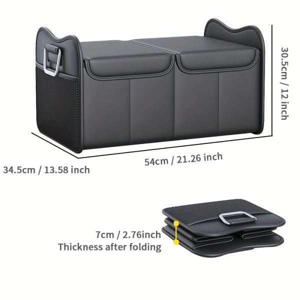 Car Storage Box, PU Leather Material Trunk Organizer, Large Capacity Car Trunk Storage Box, Adjustable Divider Design Durable Foldable Storage Box, Suitable for SUV Camping Travel Car Organization, Sedan Road Trip Storage Box