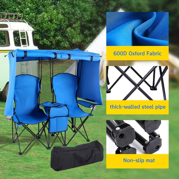 Foldable Doubleu002FSingle Chair with Canopy: Comes with a Table - Perfect for Patios, Camping, And Outdoor Events