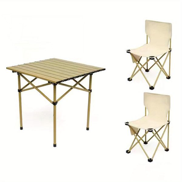 1 Set of 3pcs 20.88 X 20.09 X 19.7 Inch Sets Non-Slip Feet Spacious Desktop Table And Chair Set Fishing BBQ Hiking Folding Stool Table Set Camping Furniture