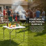 34' Fold-in-Half Square Bi-Folding Commercial Table, Portable Plastic Dining Card Table for Indoor Outdoor Kitchen, Party, Wedding & Events, Whiteu002FBlack Garden Patio Camping Picnic Table