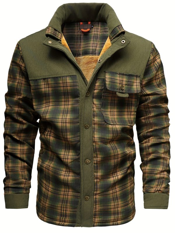 Men's American Size Autumnu002FWinter Fleece-Lined Warm Plaid Jacket, Hunting