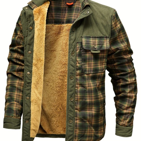 Men's American Size Autumnu002FWinter Fleece-Lined Warm Plaid Jacket, Hunting