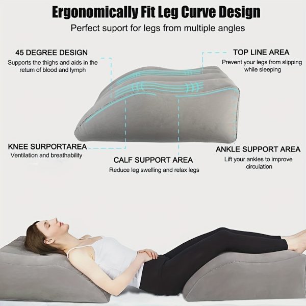 Inflatable Leg Elevation Pillow - Grey with Blue & Black Design, Ideal for Sleeping, Reading, Camping - Microfiber Back Cushion for Hip & Knee Support | Modern & Durable Pillow