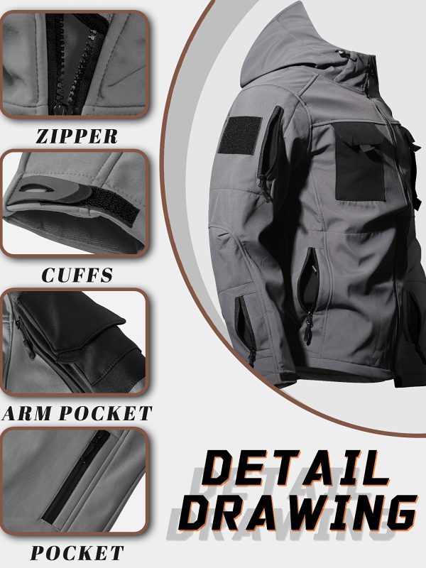 Men'S Tactical Thickened 2pcs Outdoor Casual Softshell Jacket And Cargo Pants Set, Fall Winter Fleece Contrast Hooded Windproof Warm Workwear Multi-Pocket Top And Bottom, Hunting Riding Hiking Exploration Climbing Outfit Without Additions