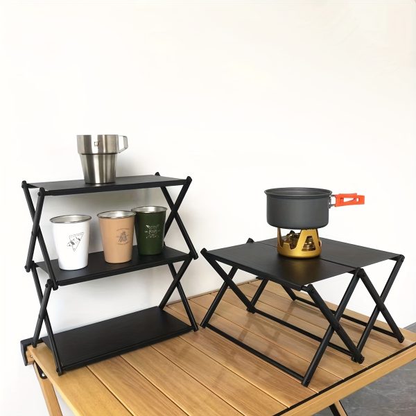 1pc 2-in-1 Portable Folding Storage Shelf - Aluminum Alloy 3-Tier Utility Rack, Casual Style, Foldable Outdoor Camping Table, Picnic and BBQ Essential - For Camping, Picnics & BBQs - Suitable for Outdoor Enthusiasts - Great Gift for Campers & Hikers