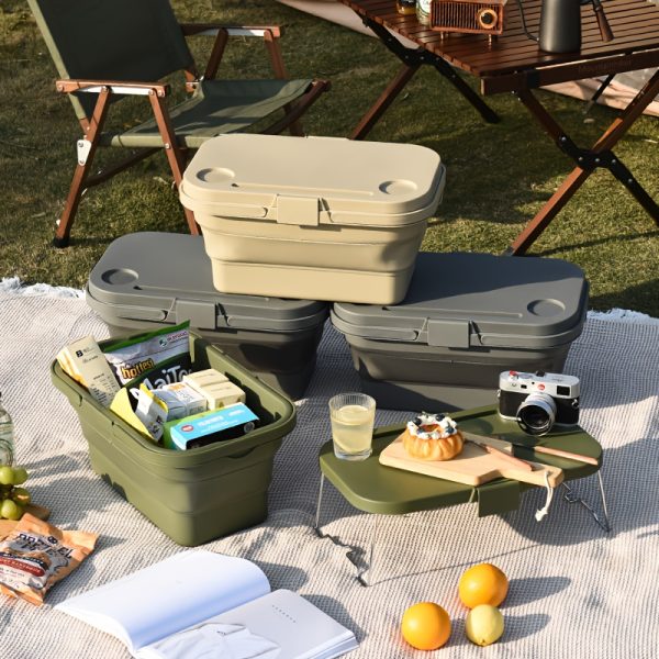 Outdoor Large Capacity Storage Basket, Camping Camping Handheld Blue, Foldable Picnic Basket, Portable Detachable Small Dining Table, Multifunctional Sturdy And Durable Storage Box