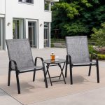 3 Piece Patio set, Outdoor Camping Chairs with Breathable Fabric, folding table with steel table top, 2 Stackable chairs and 1Foldable table set