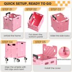 Folding Utility Cart Portable Rolling Crate Handcart Shopping Trolley Collapsible Tool Box, with Lid, on 4 Rotate Wheels, for Grocery, Shopping, Office, Teacher, Camp